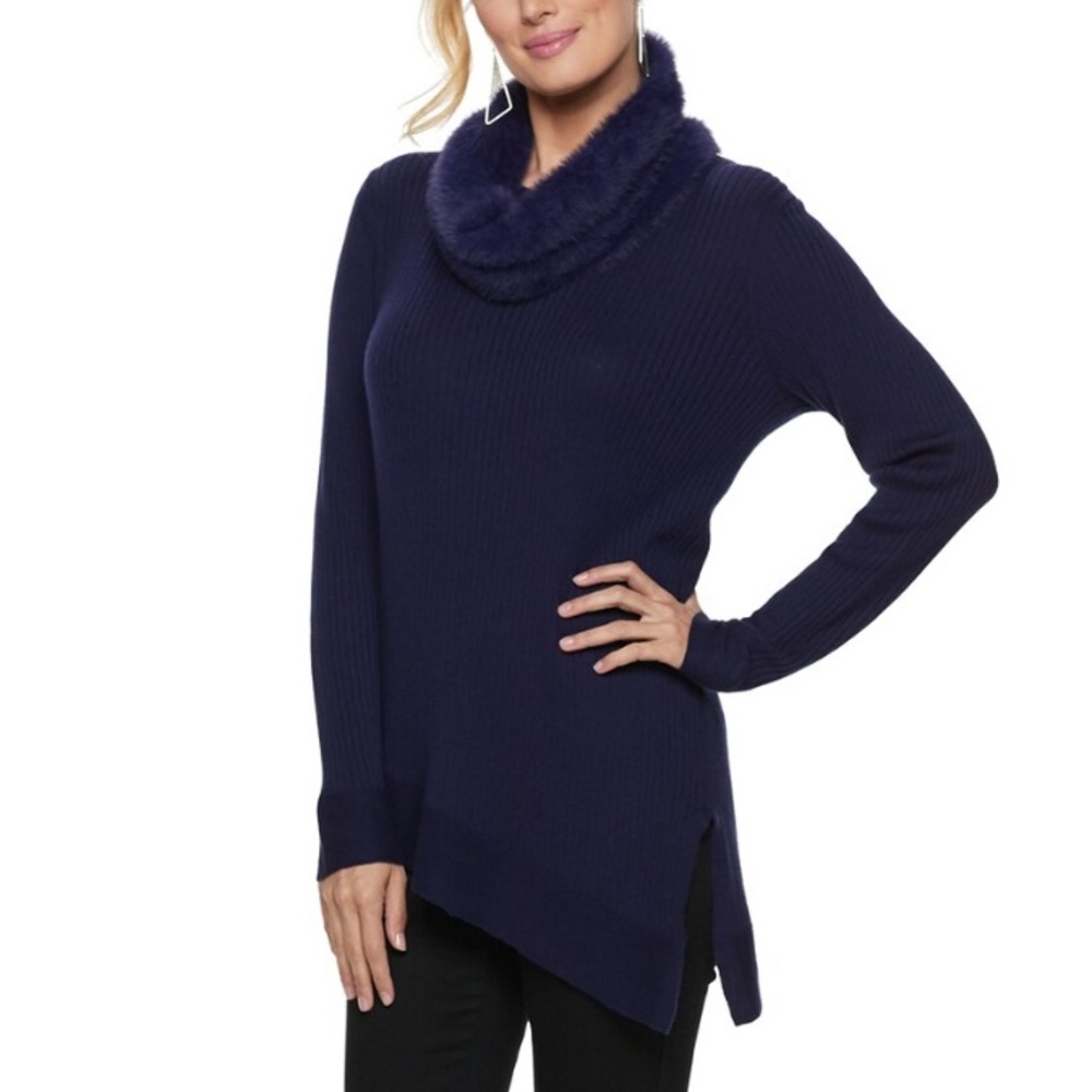 NWT Apt. 9 Faux-Fur Scarf Asymmetrical Tunic Size L